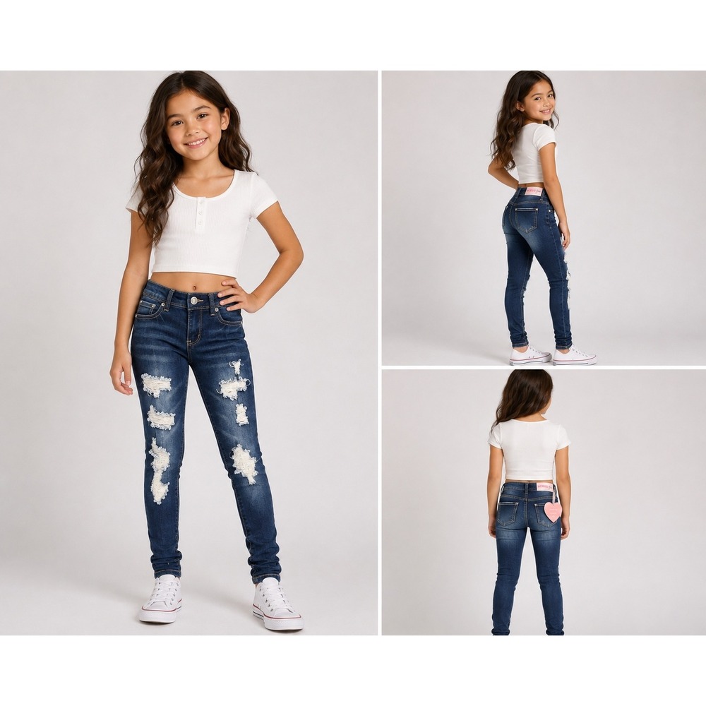 1st Kiss Girls Distressed Skinny Jeans Dark Wash Ripped Denim Size 7 FP1175LU7G